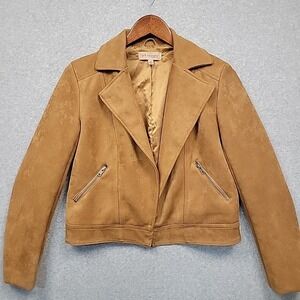 Philosophy Republic Women's Brown Faux Suede Open Front Motorcycle Jacket Sz XS